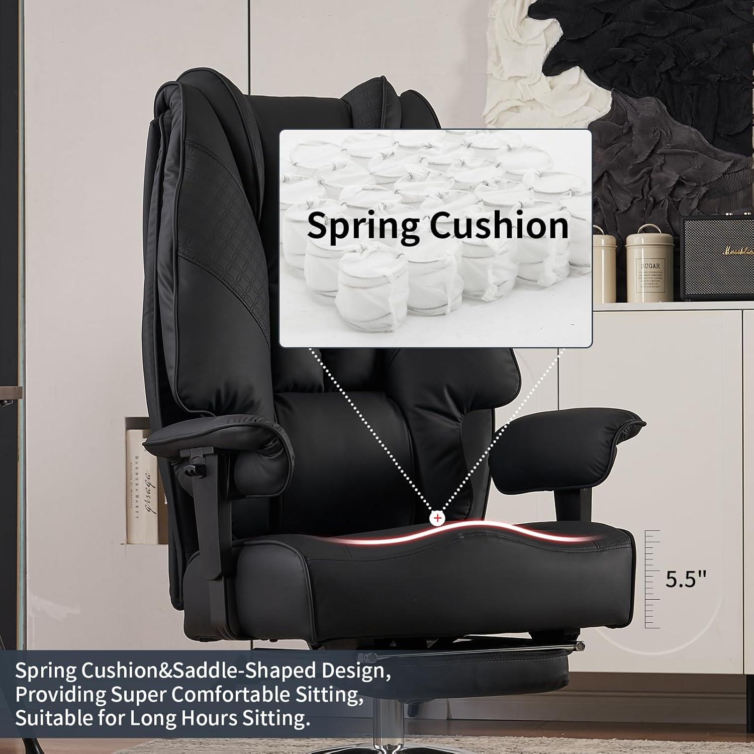 XXL Bürostuhl Ergonomisch Hohe Rückenlehne Verstellbar Schwarz PU Leder