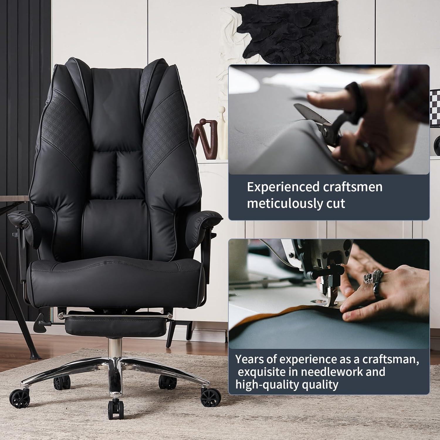 XXL Bürostuhl Ergonomisch Hohe Rückenlehne Verstellbar Schwarz PU Leder