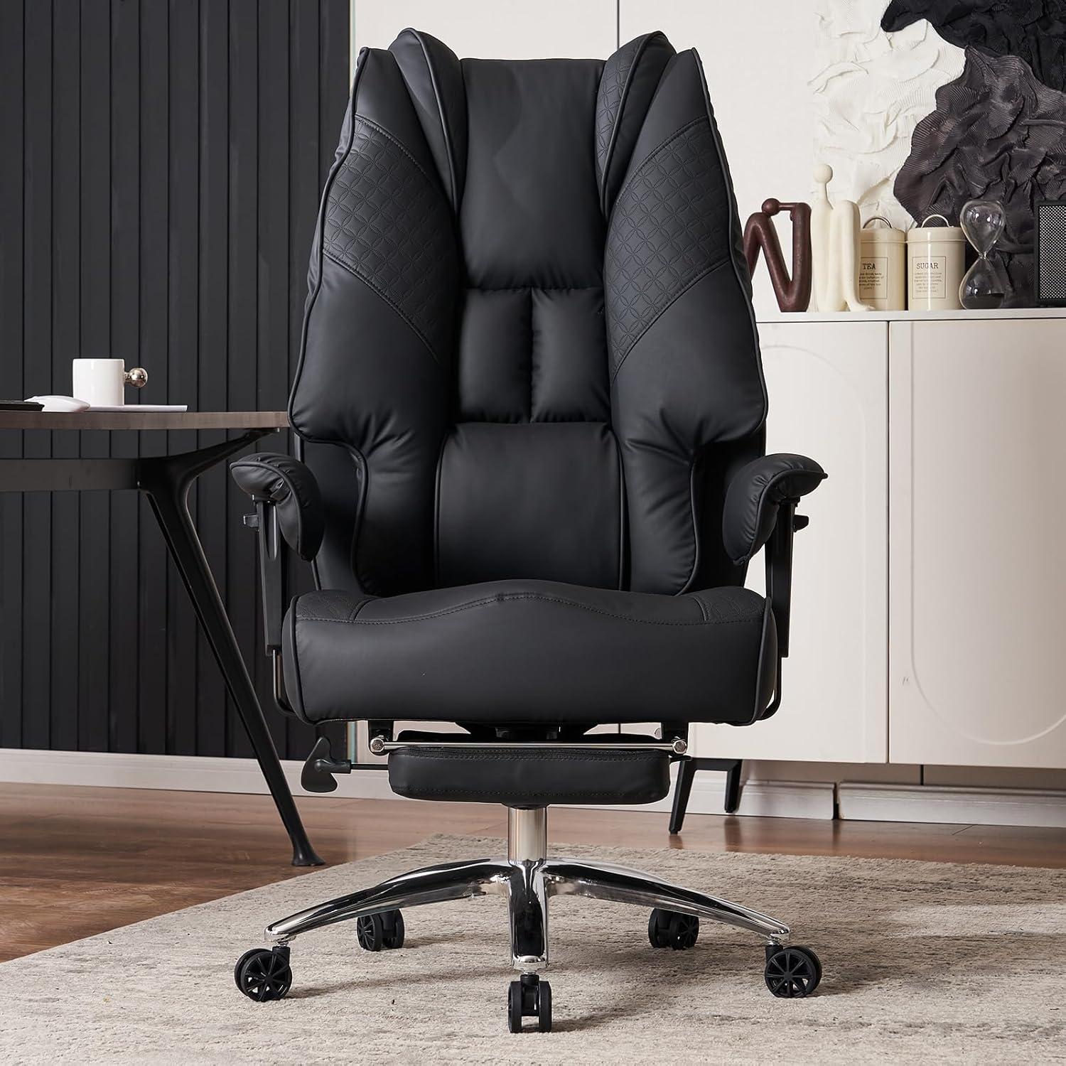 XXL Bürostuhl Ergonomisch Hohe Rückenlehne Verstellbare Armlehnen PU Leder Drehstuhl Schwarz