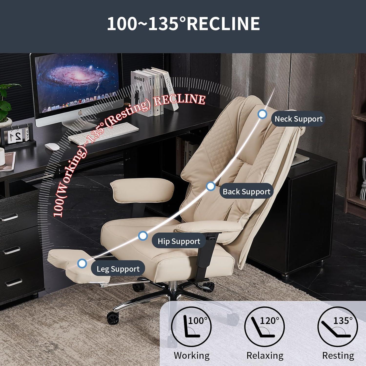 Ergonomischer Bürostuhl mit Hoher Rückenlehne und Verstellbaren Armlehnen - Beige