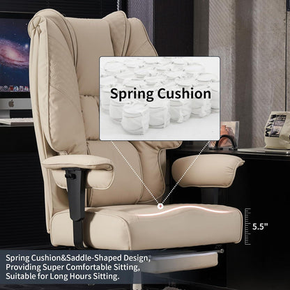 Ergonomischer Bürostuhl mit Hoher Rückenlehne und Breitem Sitz - BEIGE