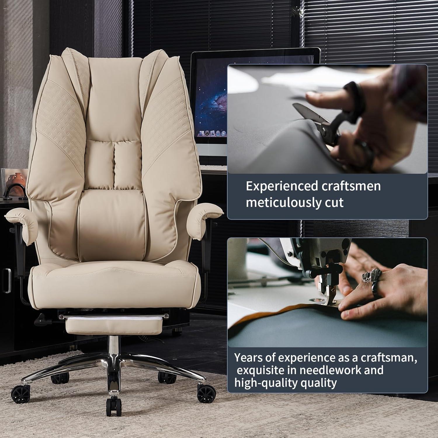 Ergonomischer Bürostuhl mit Hoher Rückenlehne und Breitem Sitz - BEIGE