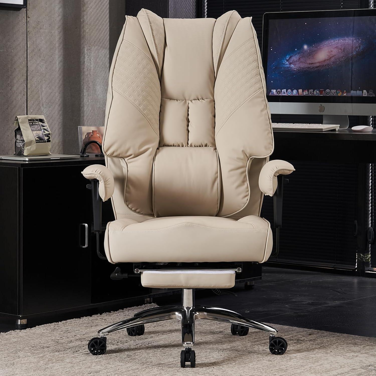 Ergonomischer Bürostuhl mit Hoher Rückenlehne und Verstellbaren Armlehnen - Beige