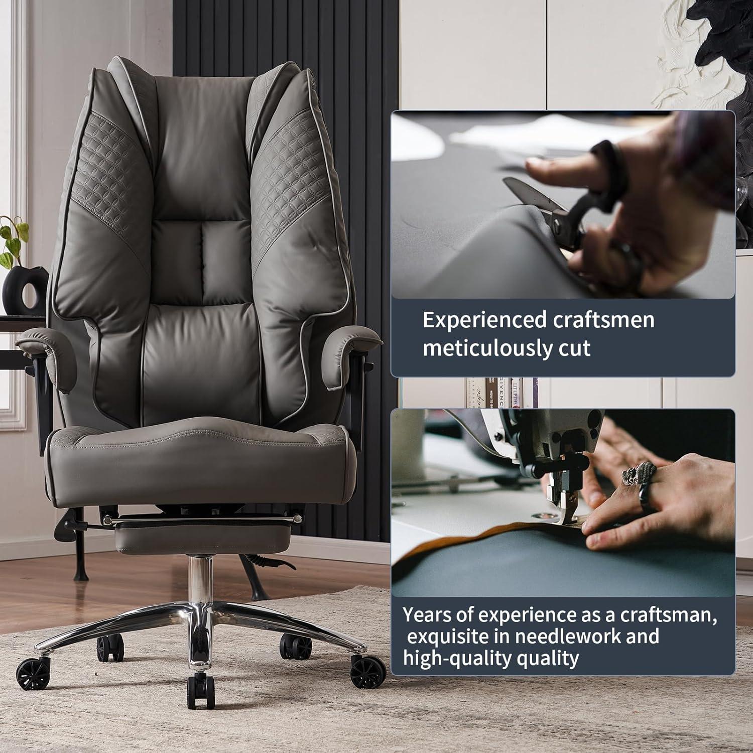 Ergonomischer Bürostuhl mit hoher Rückenlehne und breitem Sitz - GRAU