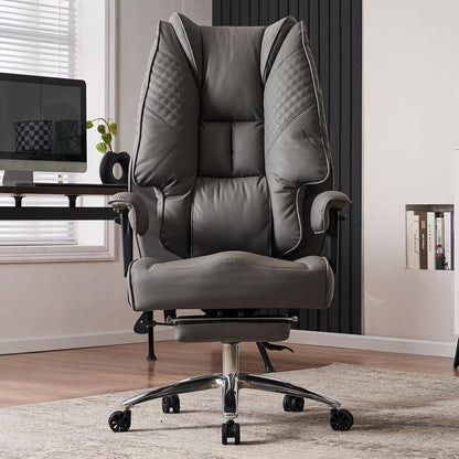 Ergonomischer Chefsessel Hohe Rückenlehne Verstellbar Armlehnen PU Leder Bürostuhl GRAU