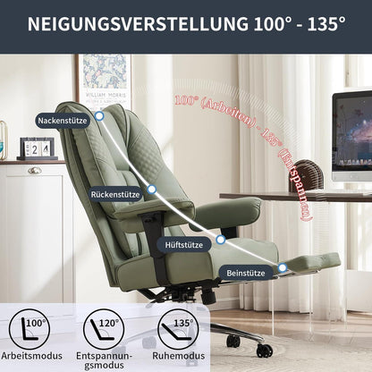 EXCEBET Bürostuhl Ergonomisch Hoher Rücken Verstellbarer Sitz PU Leder 200 kg HELLGRÜN