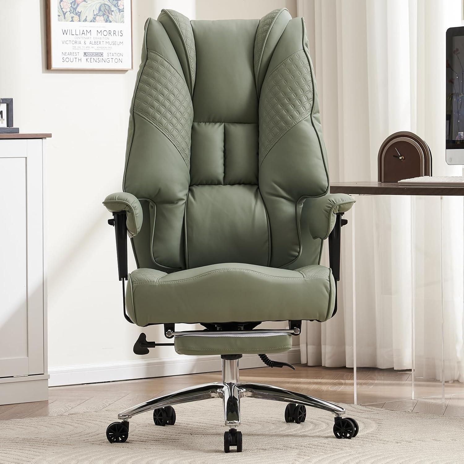 EXCEBET Bürostuhl Ergonomisch Hoher Rücken Verstellbarer Sitz PU Leder 200 kg HELLGRÜN