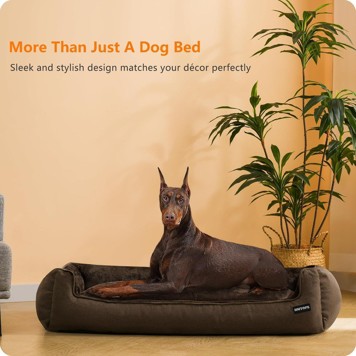 Hundebett mit erhöhtem Rand, abnehmbar & waschbar, Braun