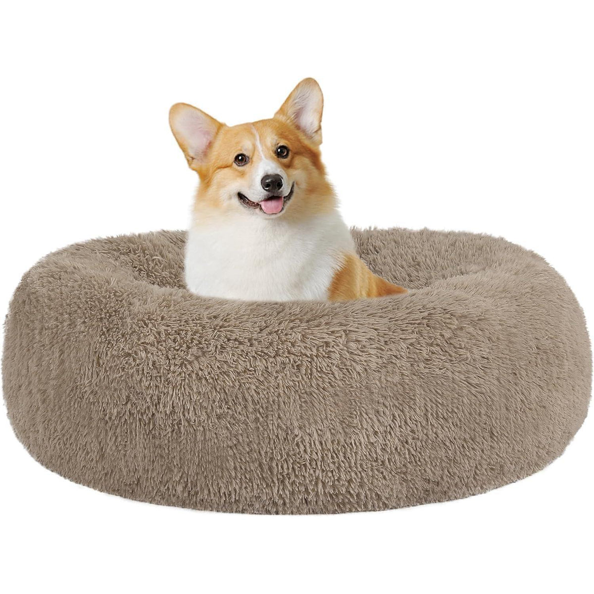 Orthopädisches Hundebett rund, kuschelig, waschbar, 70cm, Kamelbraun