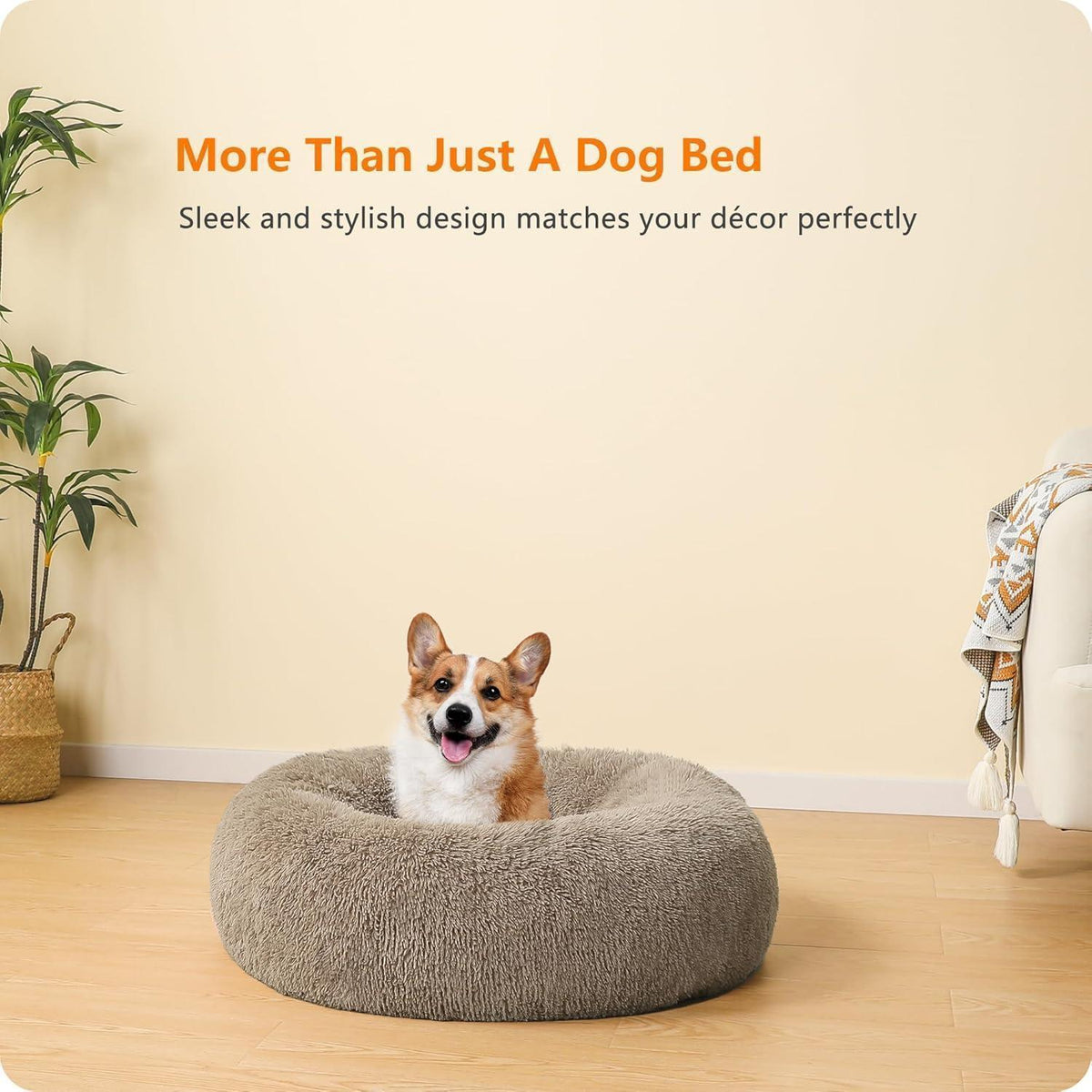 Orthopädisches Hundebett rund, kuschelig, waschbar, 70cm, Kamelbraun