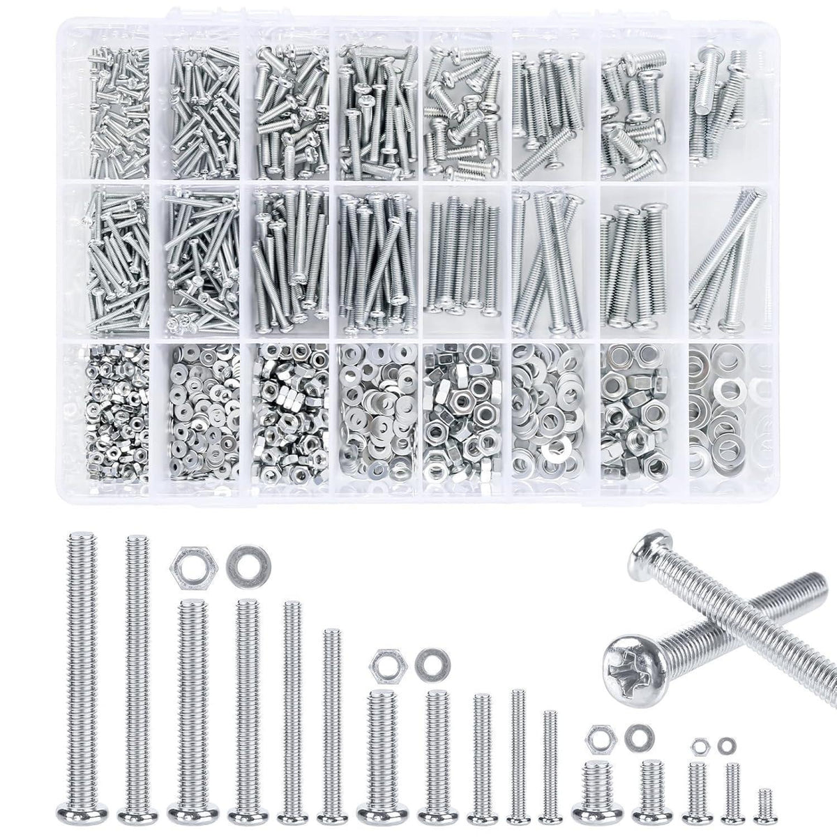 Schrauben Set M2-M5, 1320 Teile, Linsenkopf, Muttern & Scheiben