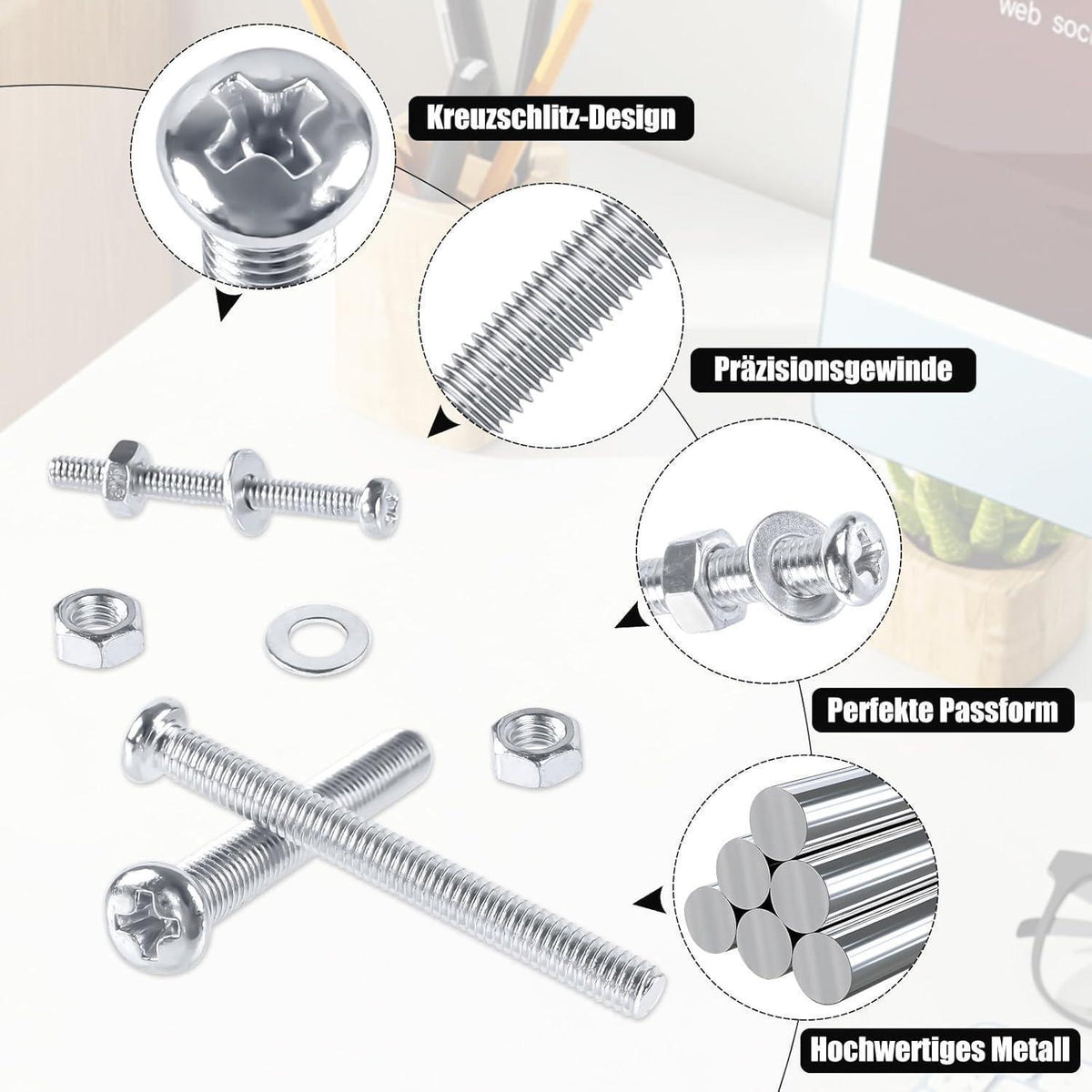 Schrauben Set M2-M5, 1320 Teile, Linsenkopf, Muttern & Scheiben