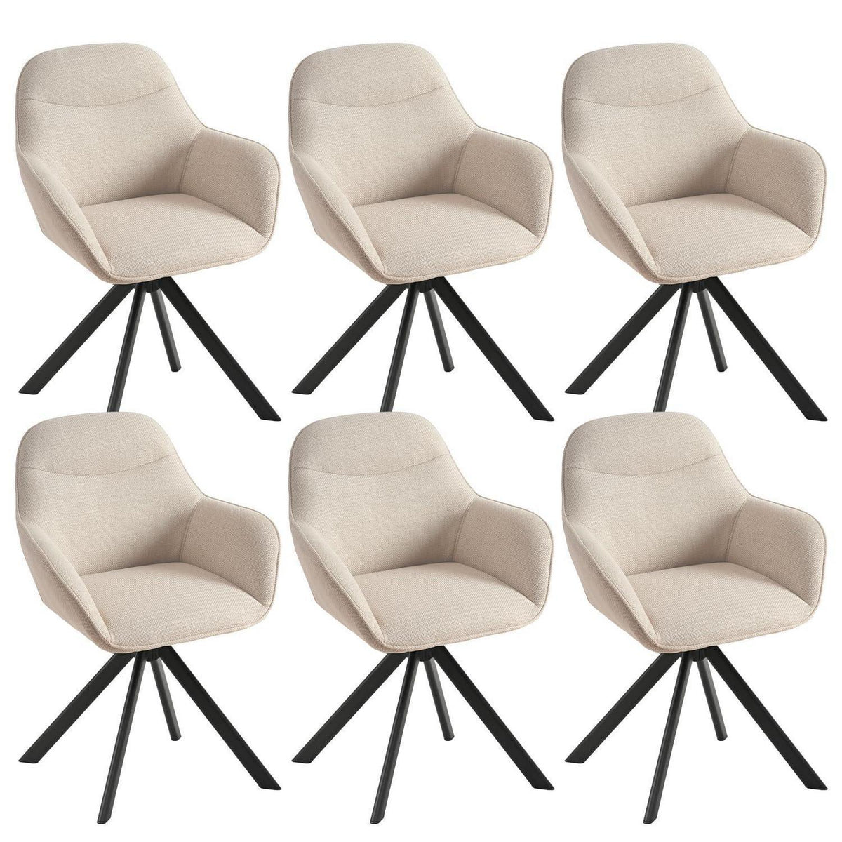 Drehbarer Esszimmerstuhl 6er Set Beige mit Armlehne & Leinenbezug