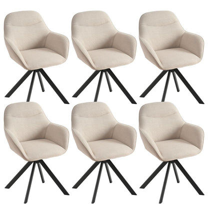 Drehbarer Esszimmerstuhl 6er Set Beige mit Armlehne & Leinenbezug