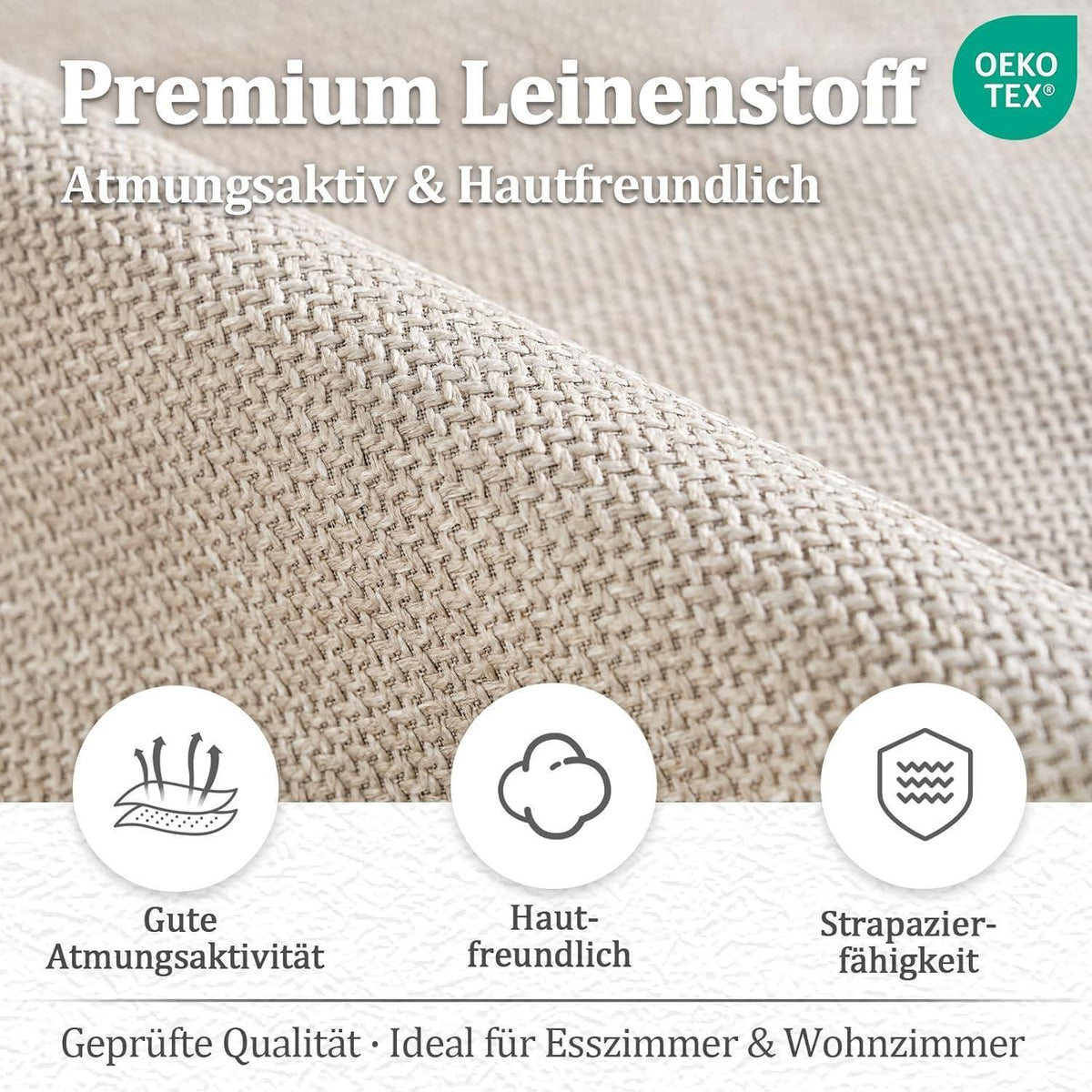 Drehbarer Esszimmerstuhl 6er Set Beige mit Armlehne & Leinenbezug