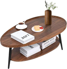 Ovaler Couchtisch Holz Stauraum Industrie-Design Beistelltisch