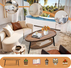 Ovaler Couchtisch Holz Stauraum Industrie-Design Beistelltisch