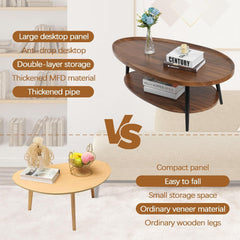 Ovaler Couchtisch Holz mit Stauraum und einfachem Aufbau 100x55x38 cm