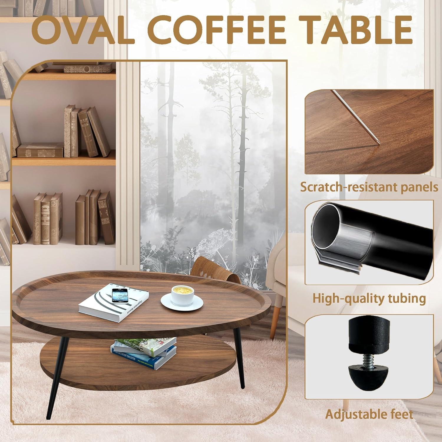 Moderner Ovaler Couchtisch Holz Stauraum Industrie-Look 100x55x38cm