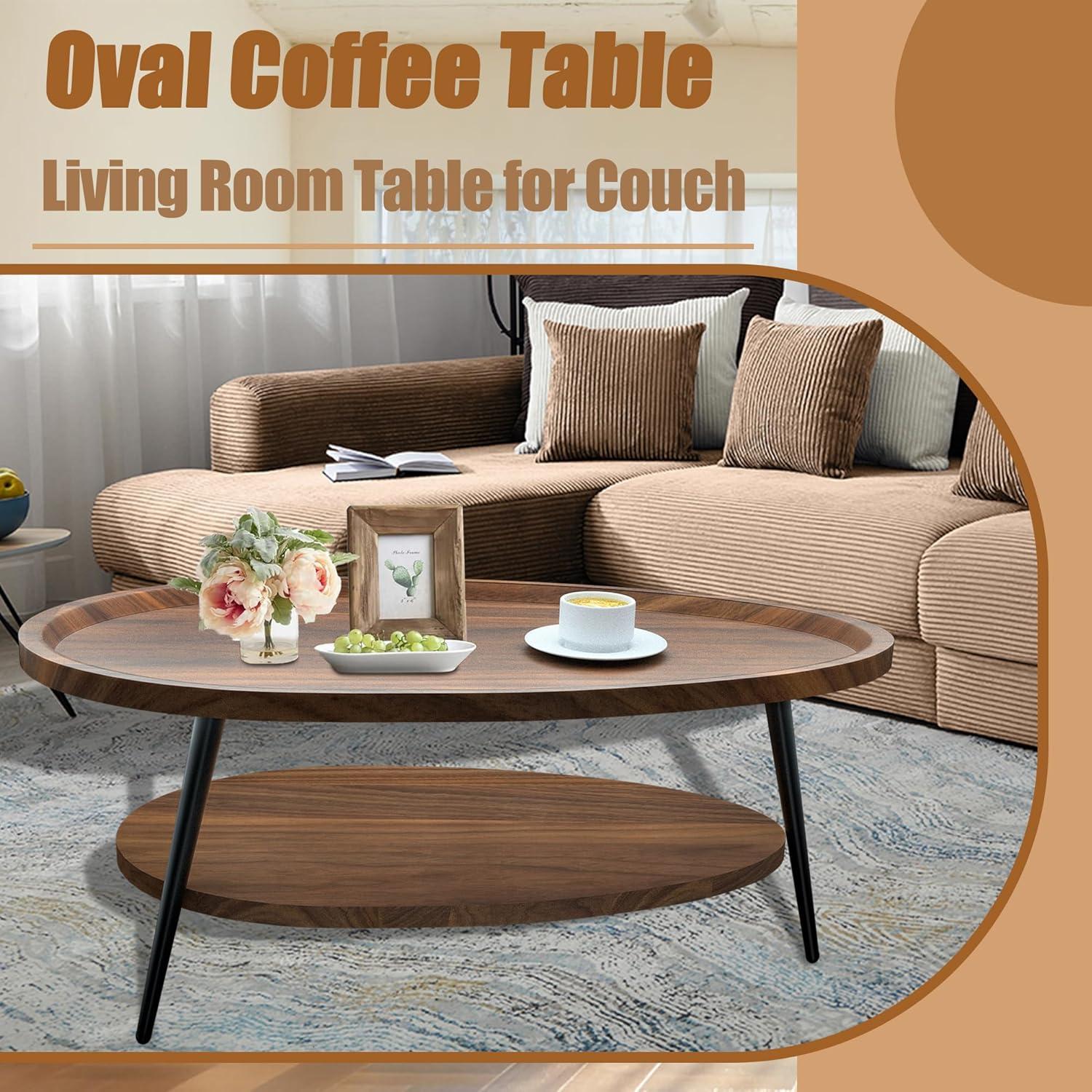 Couchtisch Oval Holz Wohnzimmer Tisch Stauraum Einfacher Aufbau