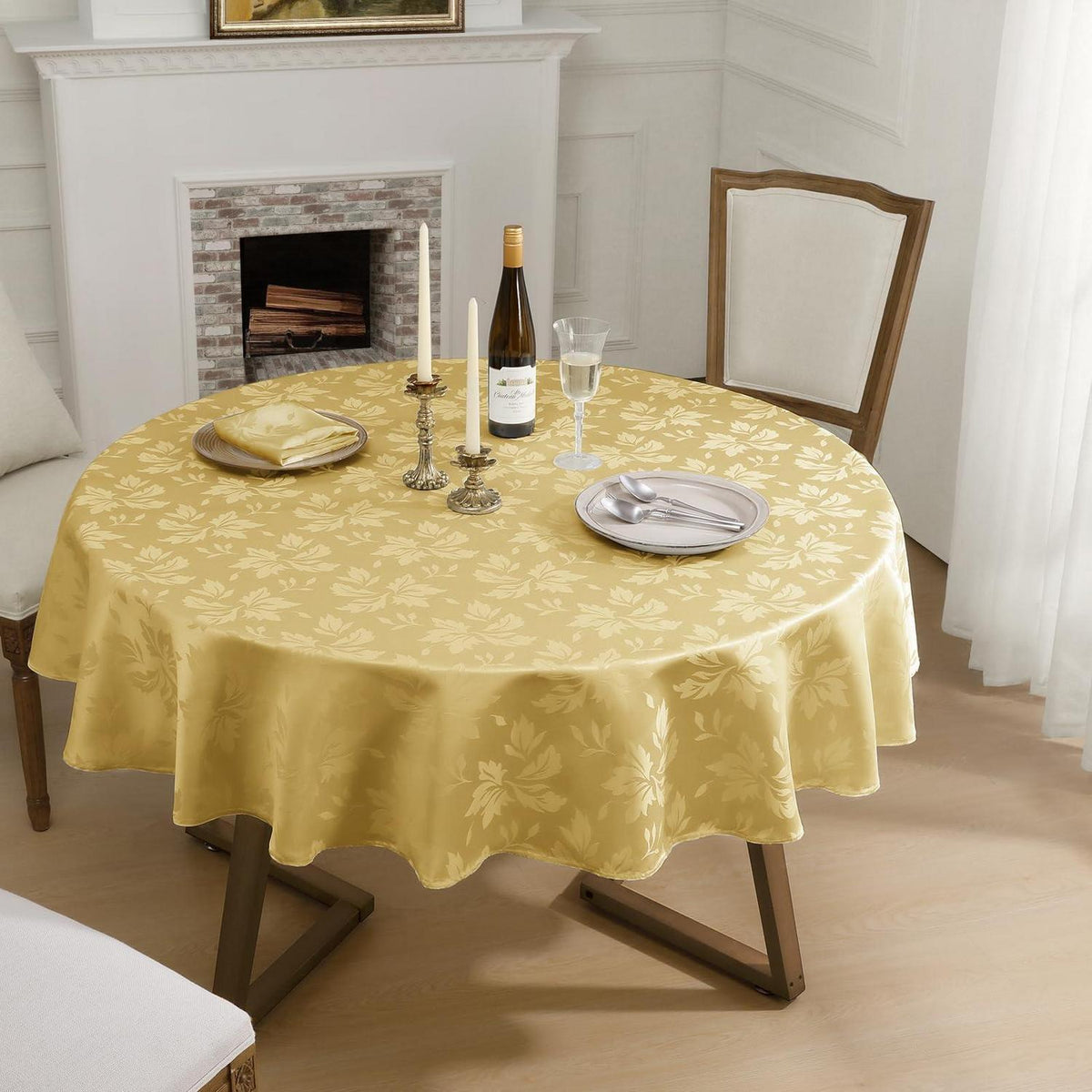 Runde Tischdecke Gold Romanstil 160cm – Abwaschbar & Jacquard