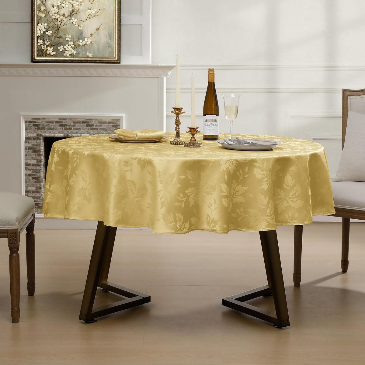 Runde Tischdecke Gold Romanstil 160cm – Abwaschbar & Jacquard