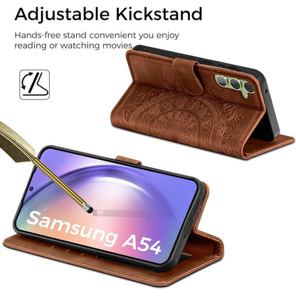 Hülle mit Kartenfach für Samsung Galaxy A54 5G, Dunkelorange in Lederoptik