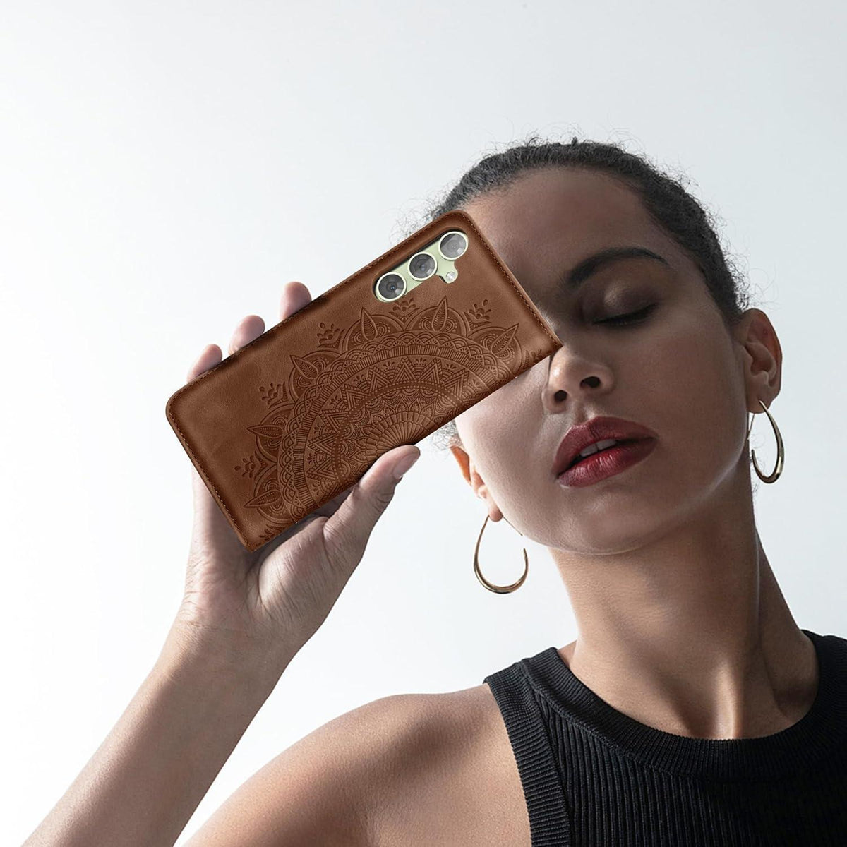 Hülle mit Kartenfach für Samsung Galaxy A54 5G, Dunkelorange in Lederoptik