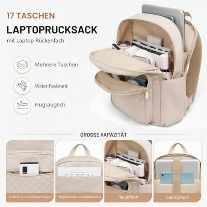 Laptop Rucksack Damen 16 Zoll – Wasserdichter Reiserucksack Beige