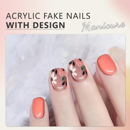 Premium Künstliche Nägel Set 24 Stück Kurz Rot-Orange Acryl Glänzend