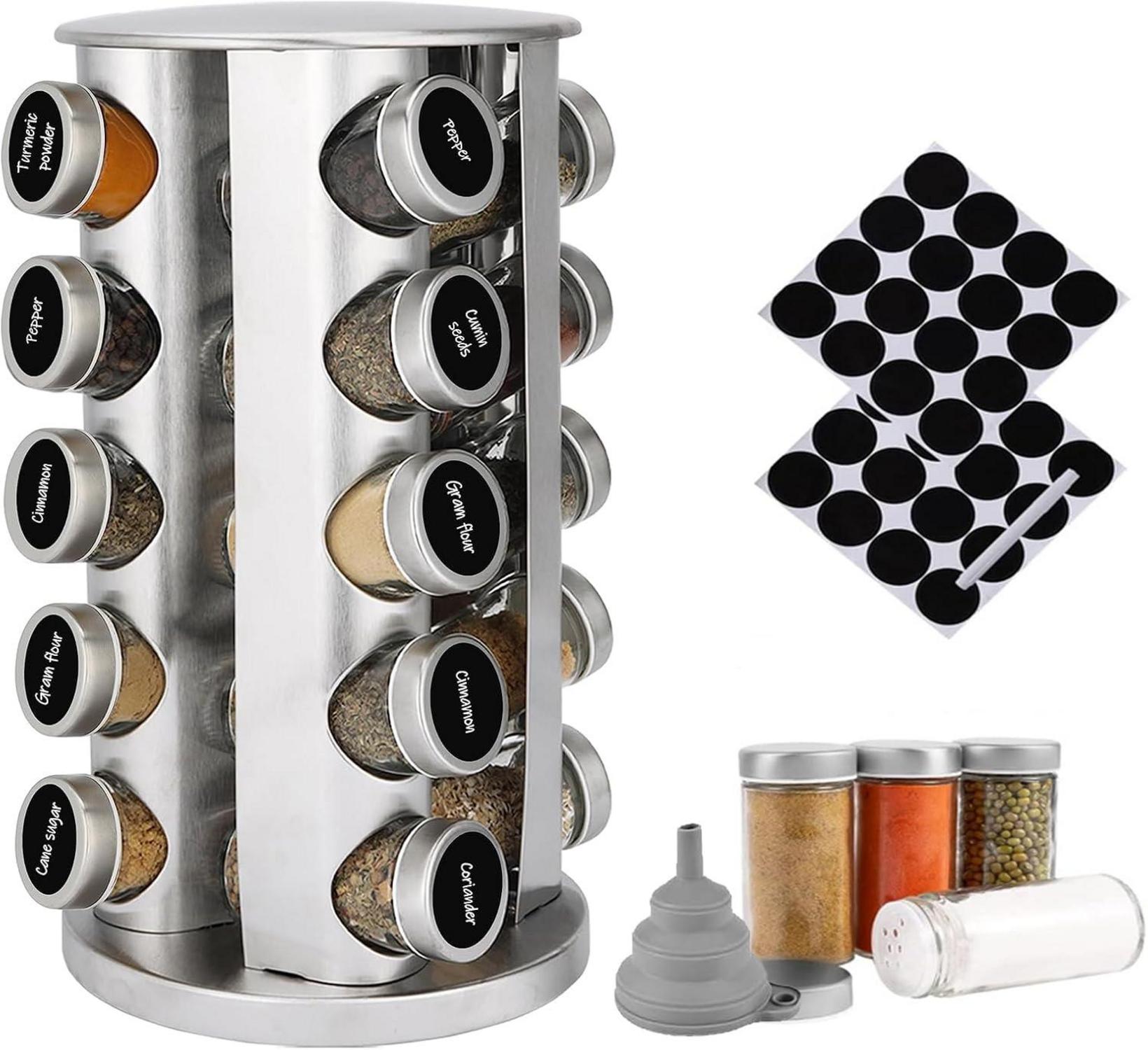 Gewürzregal Set mit 20 Gewürzgläsern, Etiketten und