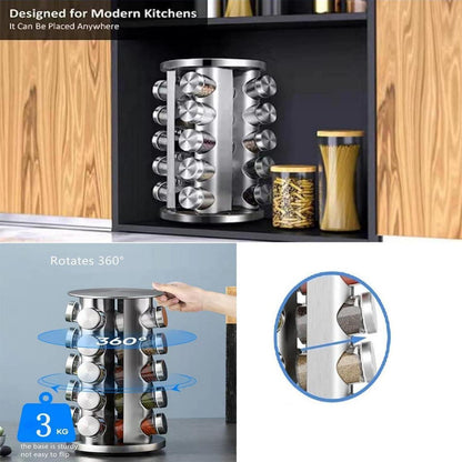 EHIOG Gewürzregal-Set mit 20 Gläsern, Etiketten und Stift - 360° drehbar, für Küchen
