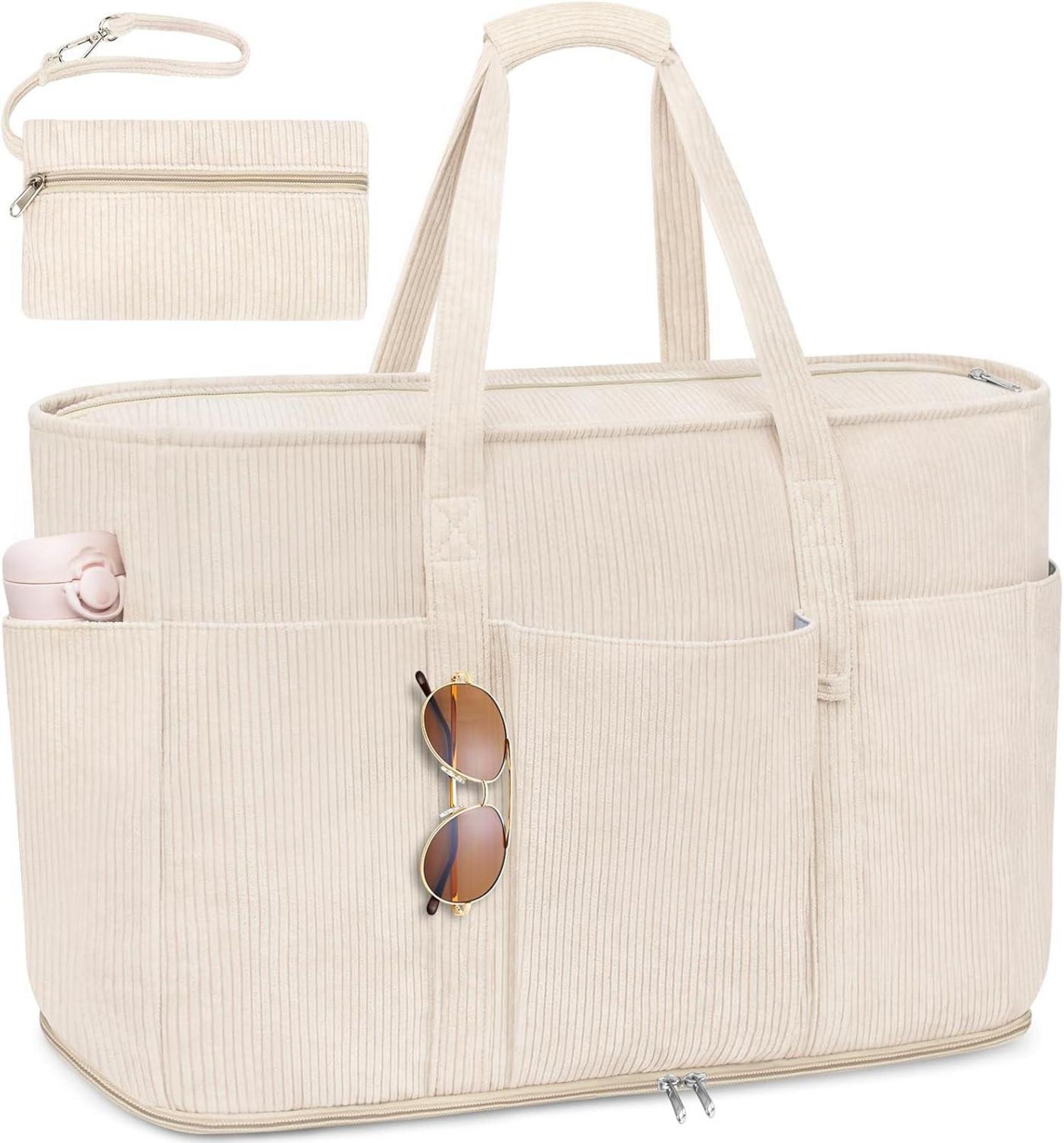 TEUEN Strandtasche Damen Cord XXL Shopper Reißverschluss 45L
