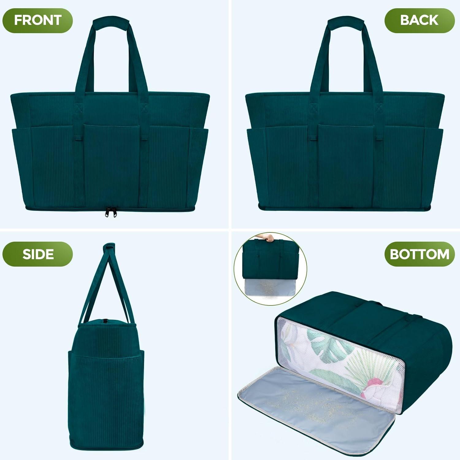 TEUEN Damen Strandtasche Cord XXL Shopper Tote Bag Reißverschluss 45L