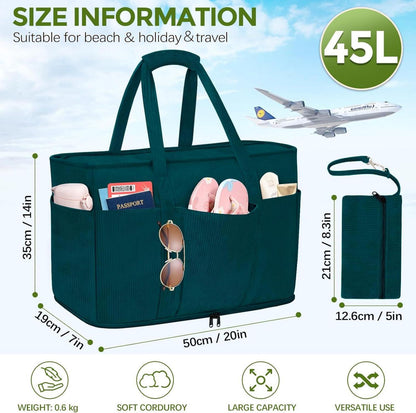 Große Handtasche Damen Cord Strandtasche XXL Reißverschluss Badetasche