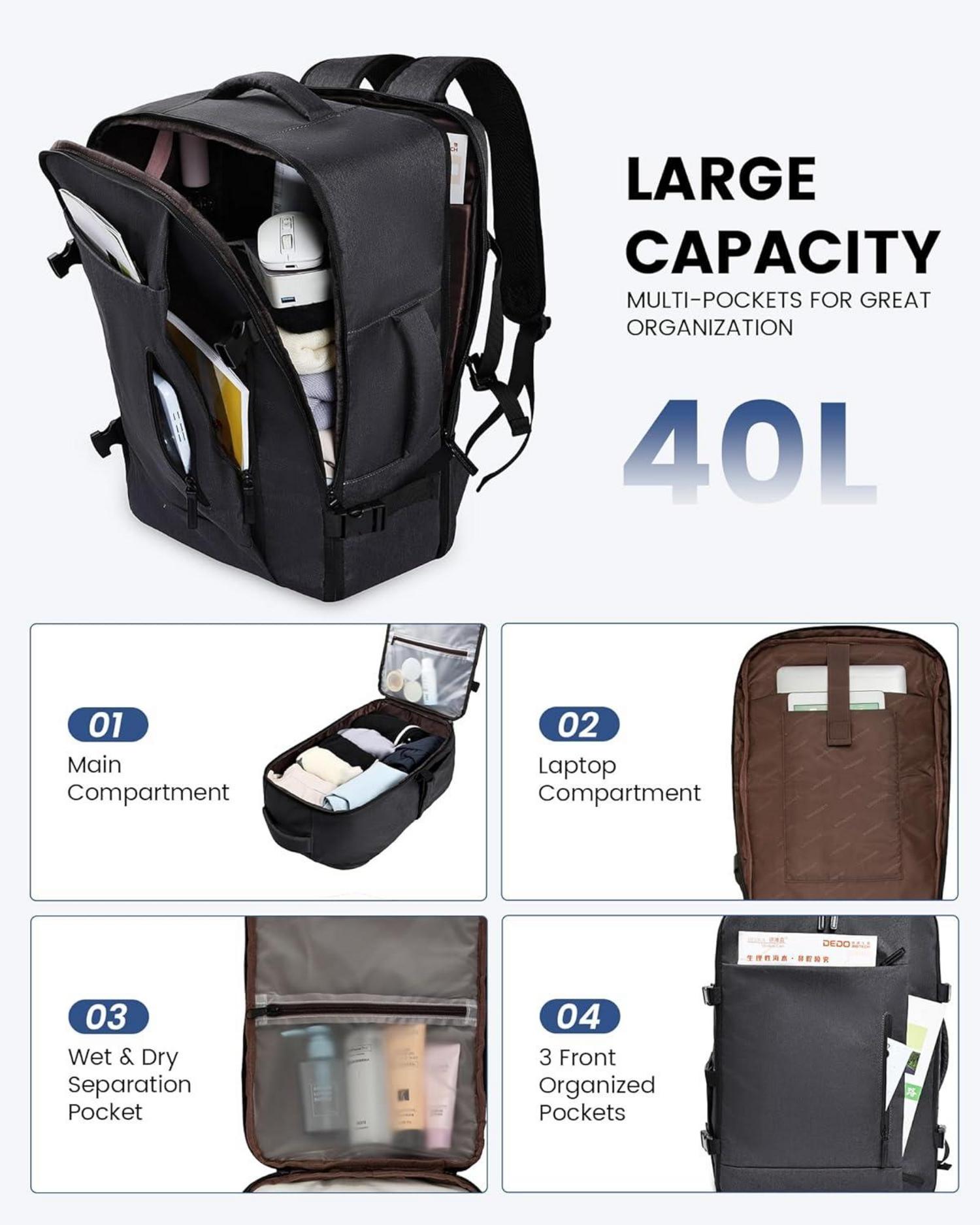 Handgepäck Rucksack 40L Reiserucksack für 17 Zoll Laptop