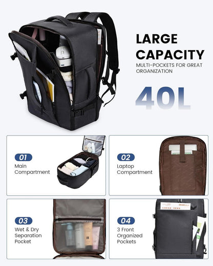 Handgepäck Rucksack 40L Reiserucksack für 17 Zoll Laptop