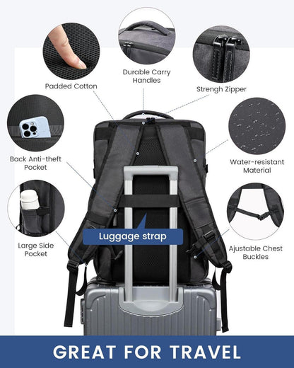 40L Travel Backpack Handgepäck Rucksack 17 Zoll Laptop dunkelgrau