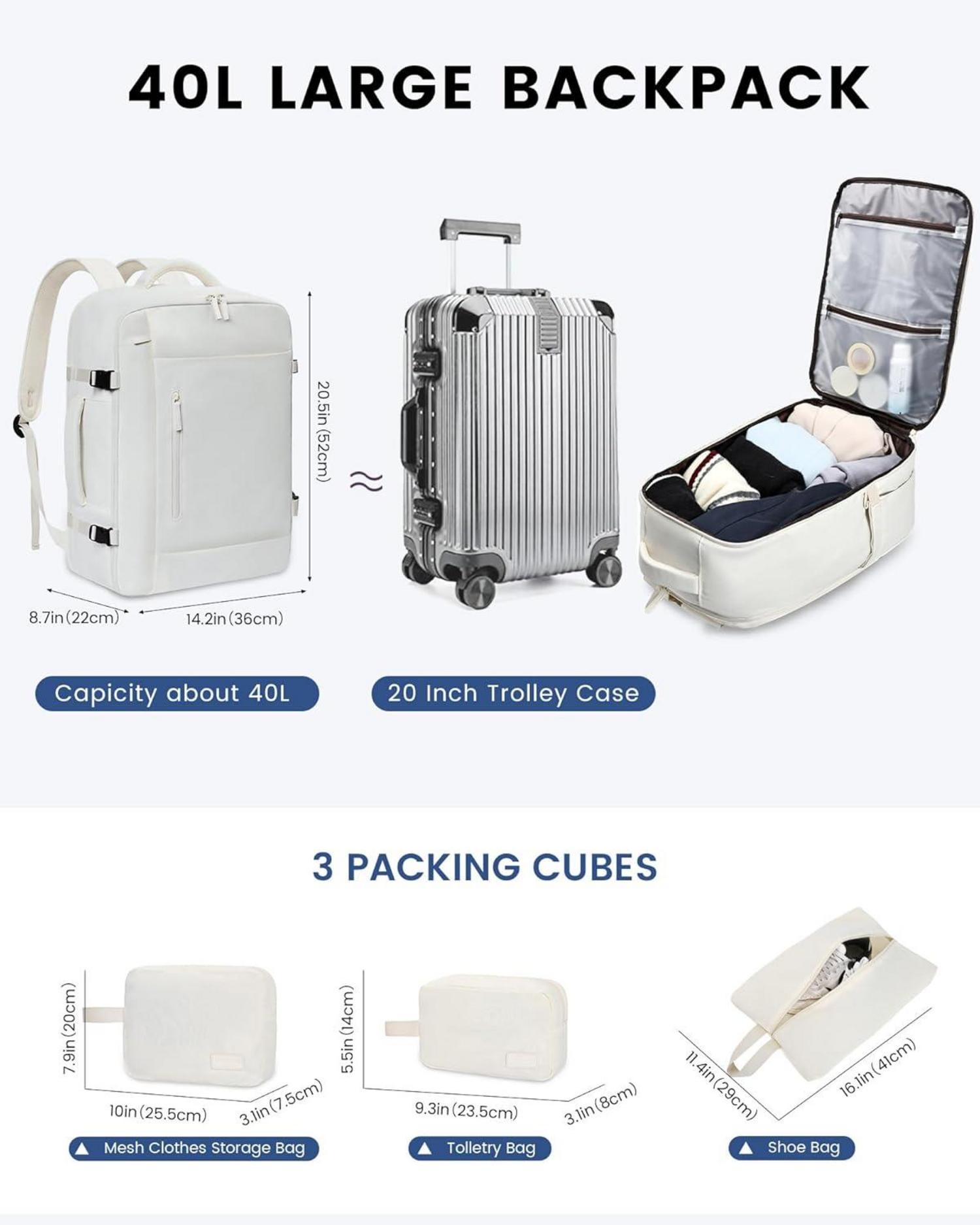 LOVEVOOK Reiserucksack 40L Handgepäck Rucksack 17 Zoll Laptop Backpack Hiking Bag Beige