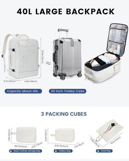 LOVEVOOK Reiserucksack 40L Handgepäck Rucksack 17 Zoll Laptop Backpack Hiking Bag Beige