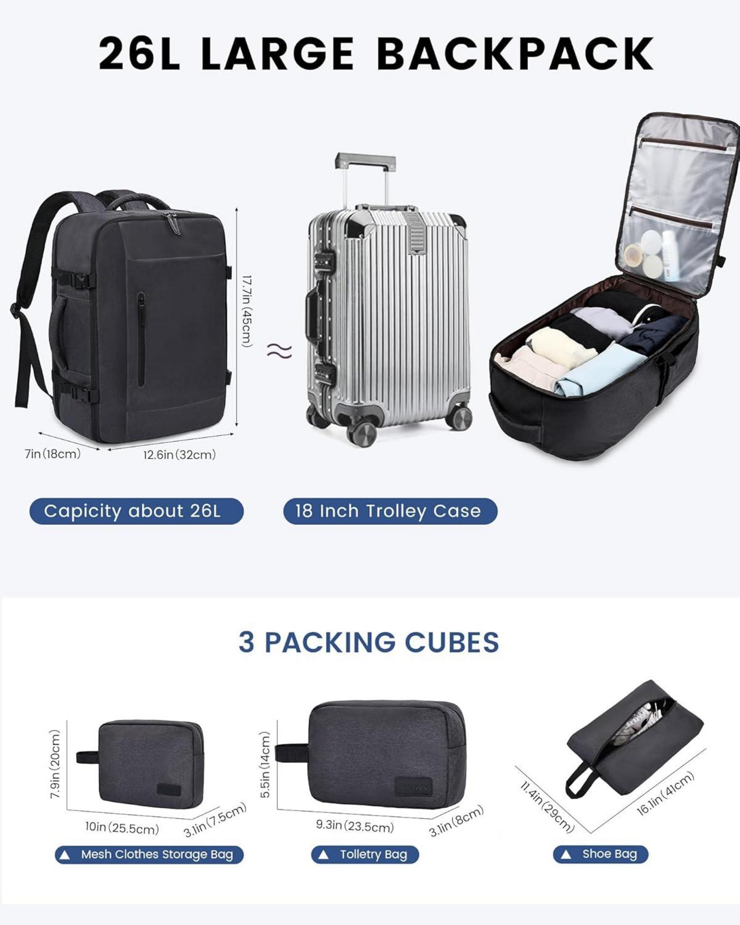 Handgepäck Rucksack 45x36x20 für Easyjet, Reiserucksack 15,6 Zoll Laptop Backpack Dunkelgrau