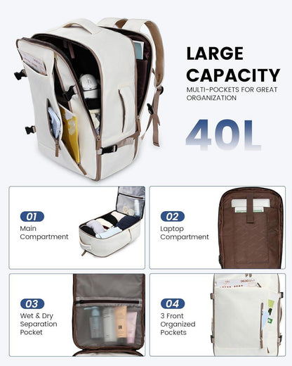 Reiserucksack Schwarz 40L Handgepäck Rucksack Packing Cubes 17 Zoll