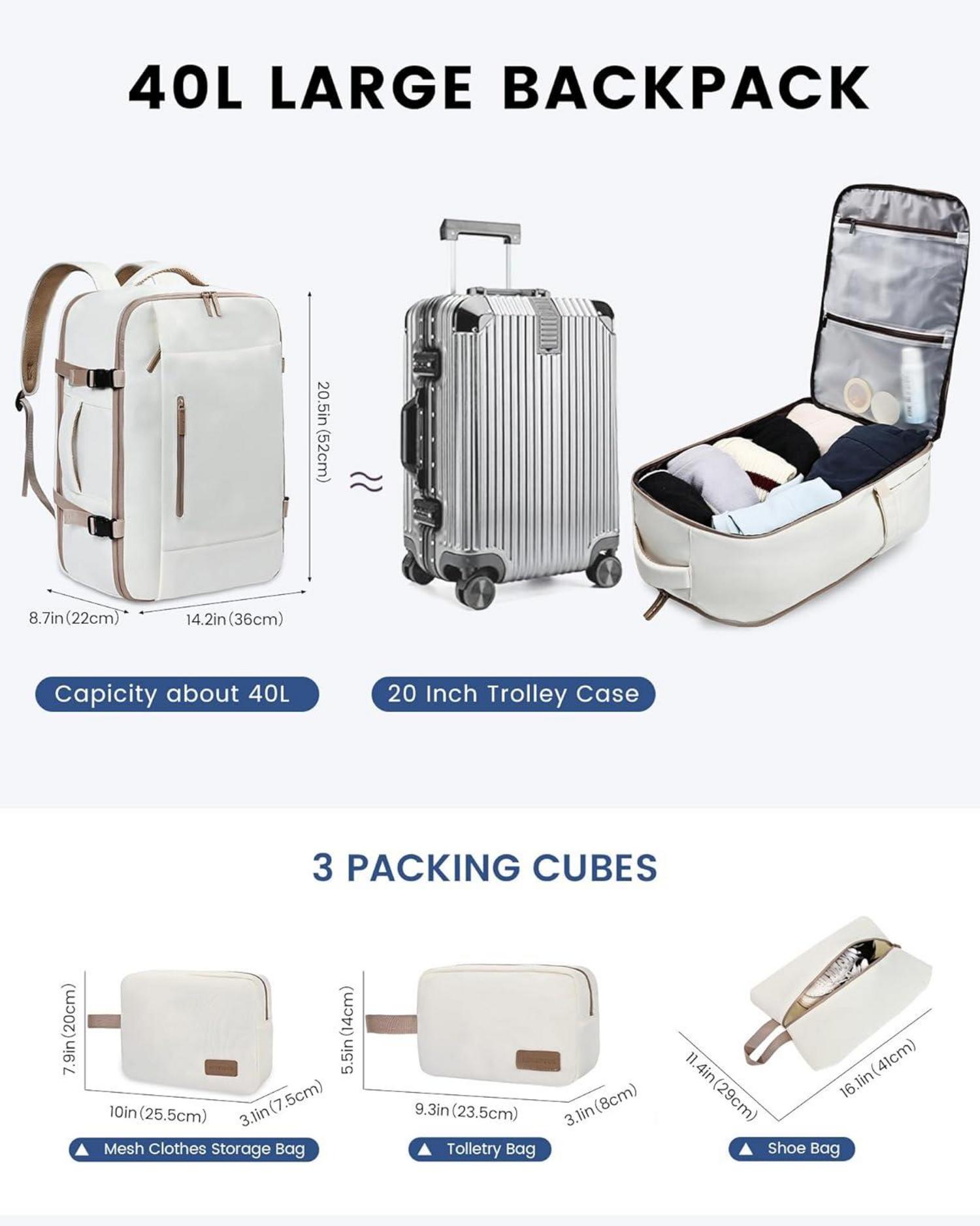 LOVEVOOK Reiserucksack Damen Herren 40L Handgepäck Wasserdicht 17 Zoll Backpack