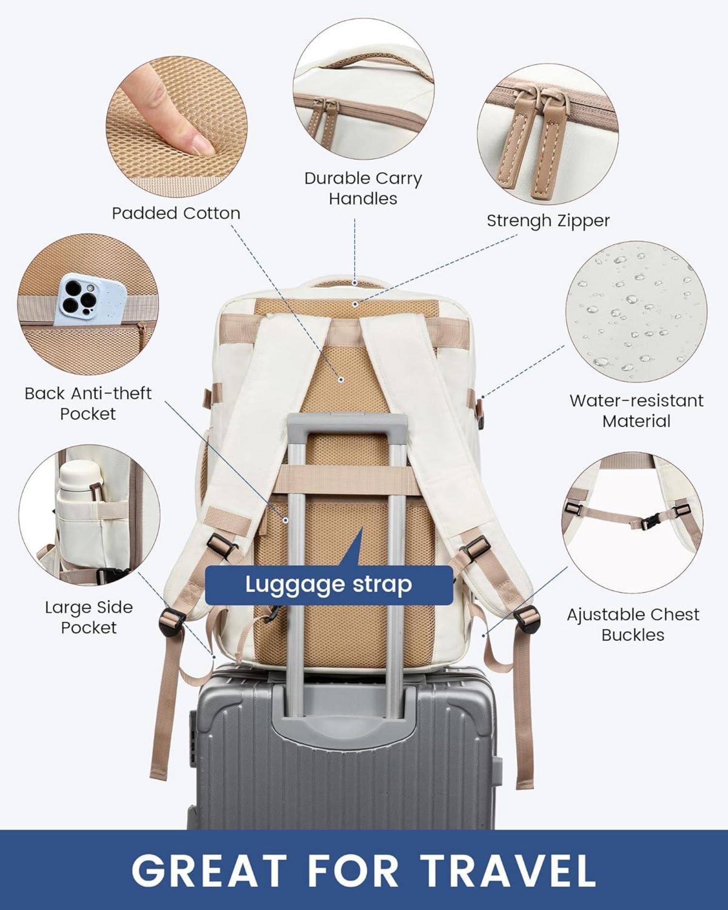 LOVEVOOK 40L Reiserucksack Handgepäck Laptop 17 Zoll Wasserdicht Beige