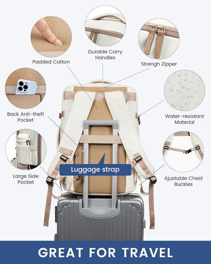 LOVEVOOK 40L Reiserucksack Handgepäck Laptop 17 Zoll Wasserdicht Beige