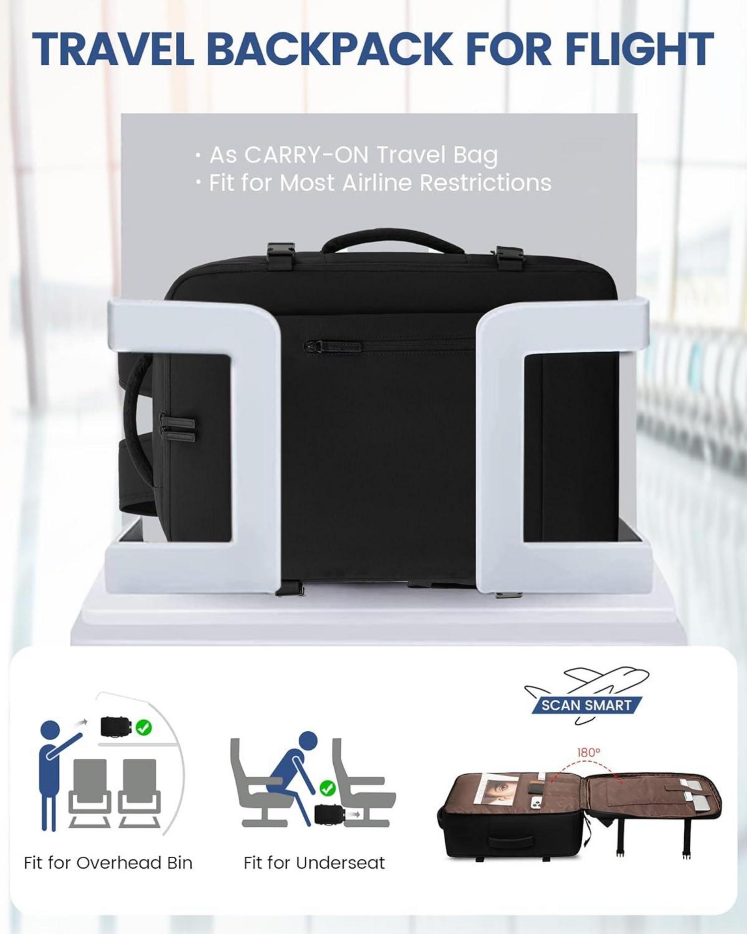 Handgepäck Rucksack 40L Schwarz 17 Zoll Laptop Reisetasche