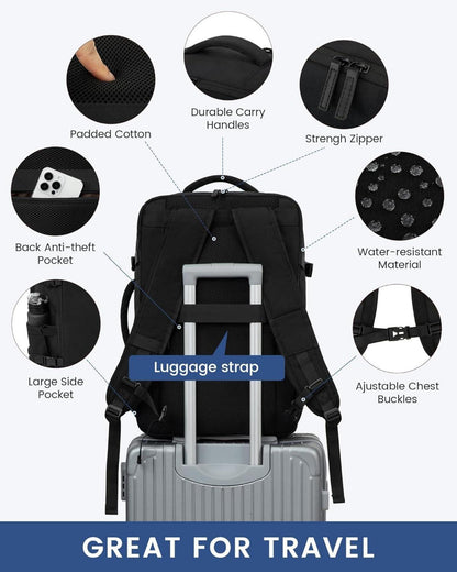 Handgepäck Rucksack 40L Reiserucksack Schwarz 17 Zoll Laptop