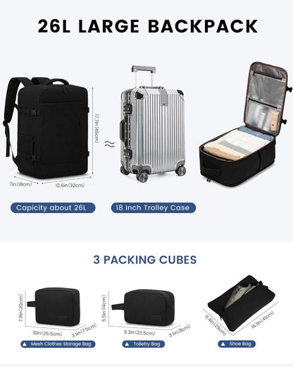 Handgepäck Rucksack 45x36x20 schwarz für EasyJet & 15,6 Zoll Laptop, Reise Cabin Bag & Kofferrucksack