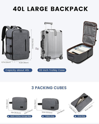 LOVEVOOK Handgepäck Rucksack 40L für Laptop und Reise in Hellgrau