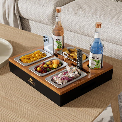 Couchbar Holz mit Snackschalen – Beistelltisch für Snacks & Getränke